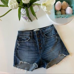 NWOT Abercrombie & Fitch High Rise Mom Shorts | sz 25 | Dark Distressed Wash